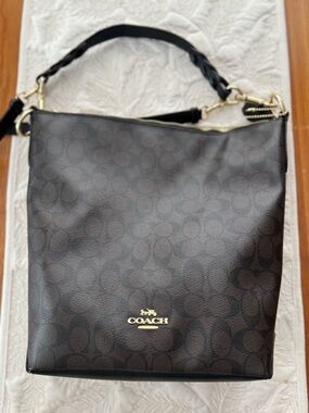 Coach Brown and Black Signature Canvas Shoulder Hobo